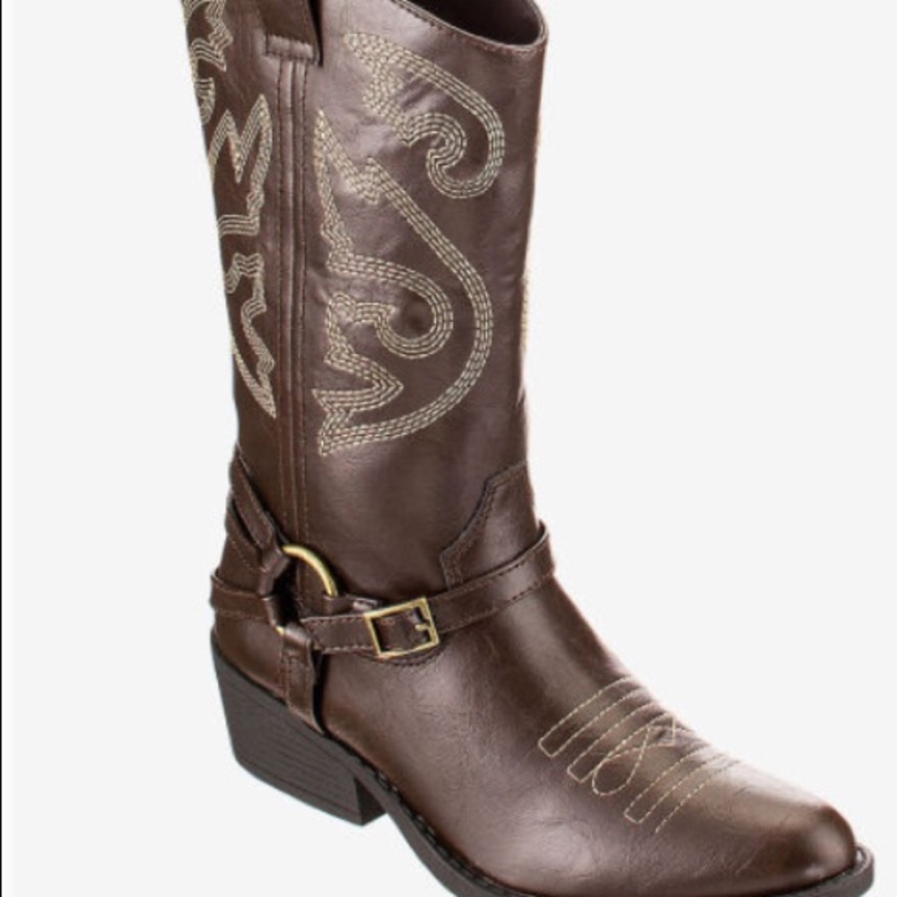 Rampage brown stitched pull on cowgirl boots